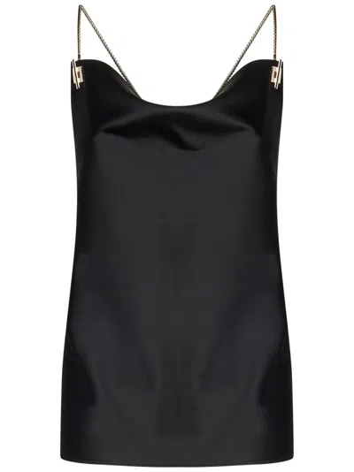 Danamè Black Stretch Satin Lou Top In Black