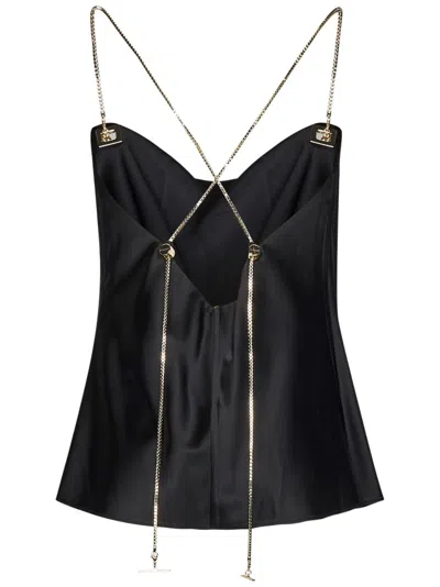 Danamè Black Stretch Satin Lou Top In Black