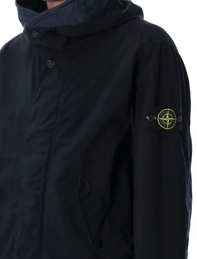 Stone Island Short Parka With Protective Hood In Black