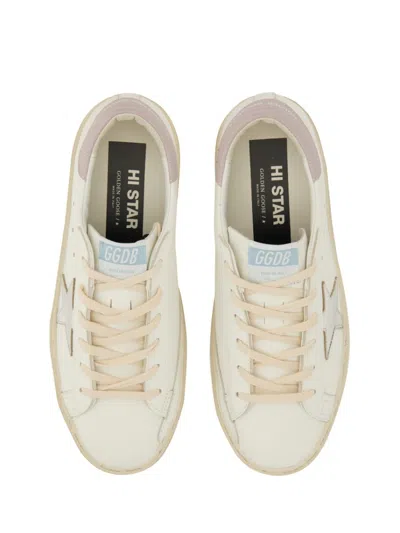 Golden Goose 'hi Star' White Low Top Sneakers With Laminated Star Patch On The Side