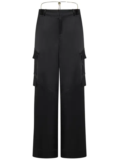 Danamè Stretch Satin Cargo Pants In Black