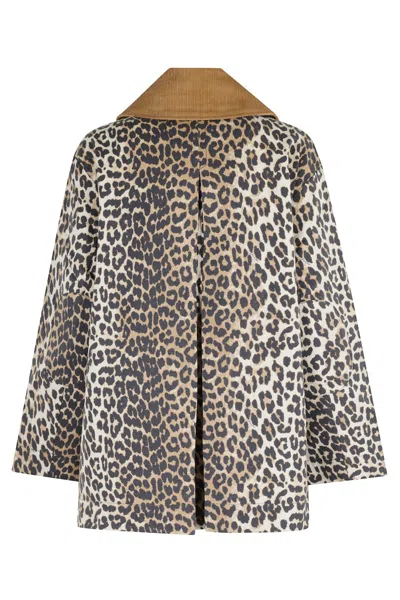 Ganni Long Sleeve Animal Print Jacket With Wide Collar