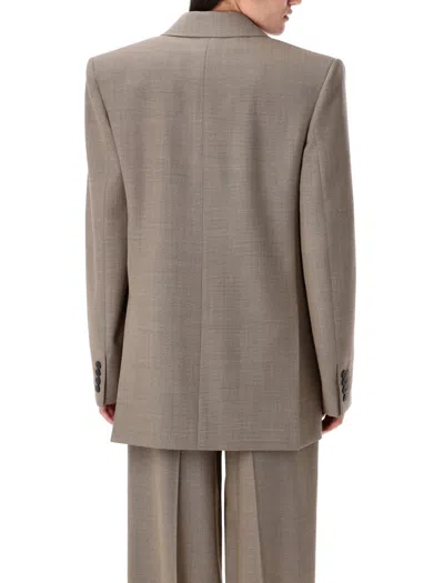 Saint Laurent Double-breasted Wool Jacket With Peak Lapel In Brown