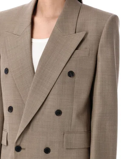 Saint Laurent Double-breasted Wool Jacket With Peak Lapel In Brown