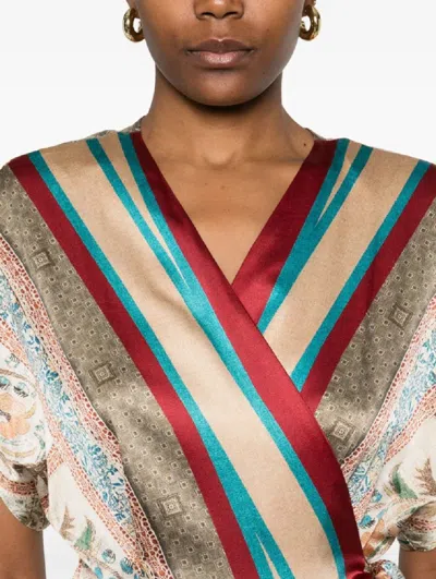 Pierre-louis Mascia Wrap Maxi Dress With Intricate Patterns In Multi