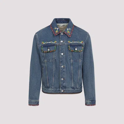 Valentino Denim Jackets Embroideries In Blue