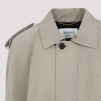 Saint Laurent Relaxed Fit Suede Calf Leather Jacket In Gray