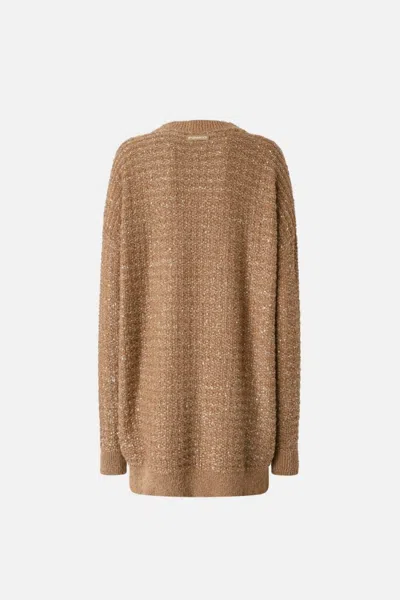 Pinko Textured Knit Sweater With Deep V-neckline In Brown