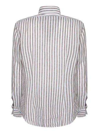 Dell'oglio Relaxed Fit Brown Linen Shirt In White
