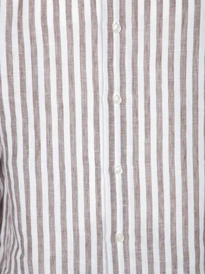 Dell'oglio Relaxed Fit Brown Linen Shirt In White