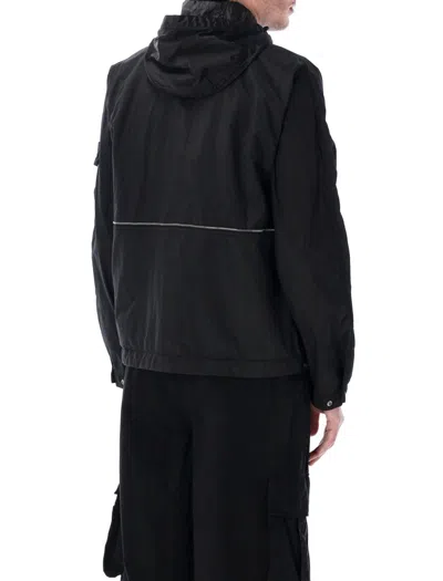 Stone Island Hooded Nylon Jacket Adjustable Drawstring In Black