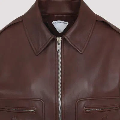 Bottega Veneta Brown Shearling Coat With Removable Fur Collar And Front Zip Closure In Leather Woman In Brown