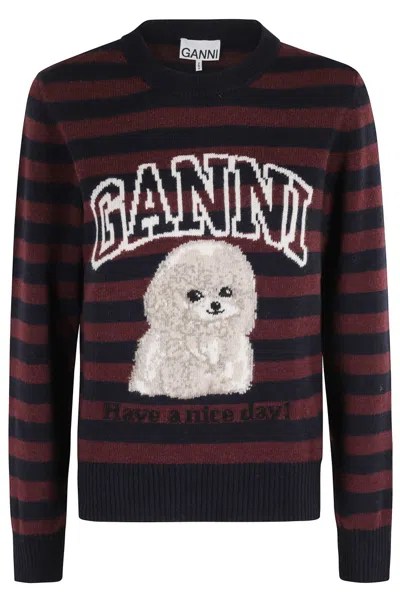 Ganni Multicolor Graphic Wool Mix Poodle Stripe Sweater In Multi