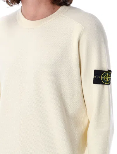 Stone Island Turtleneck Ribbed Wool Sweater In White