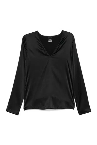 Pinko Silk Blend Shirt With V-neckline In Black