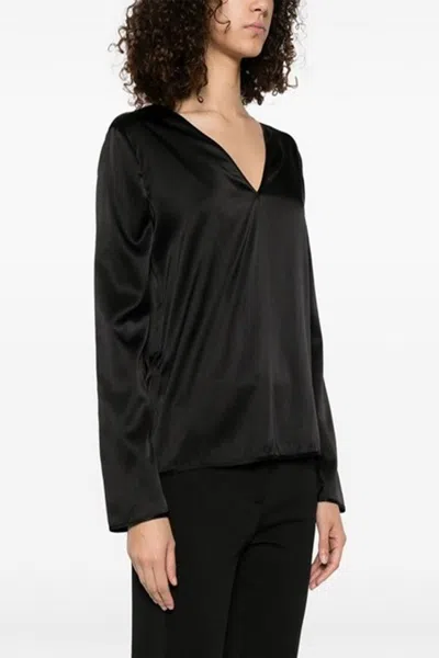Pinko Silk Blend Shirt With V-neckline In Black