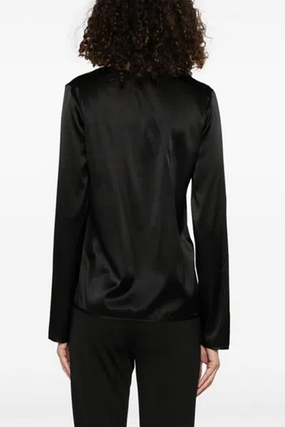 Pinko Silk Blend Shirt With V-neckline In Black
