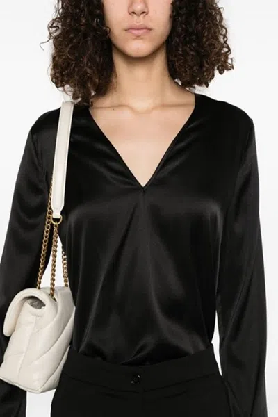 Pinko Silk Blend Shirt With V-neckline In Black