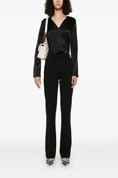 Pinko Silk Blend Shirt With V-neckline In Black