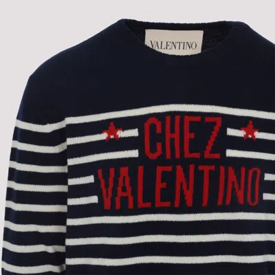 Valentino Striped Crewneck Sweater With Ribbed Finish In Black