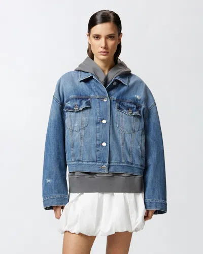 Pinko Denim Jacket Distressed Flap Pockets