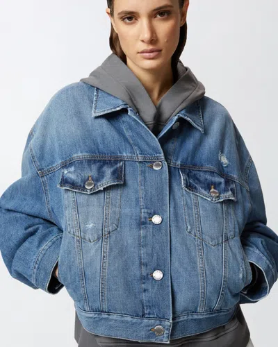 Pinko Denim Jacket Distressed Flap Pockets