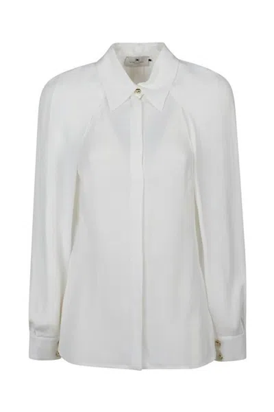 Elisabetta Franchi Sky Blue Shirt With Classic Collar In White