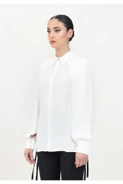 Elisabetta Franchi Sky Blue Shirt With Classic Collar In White