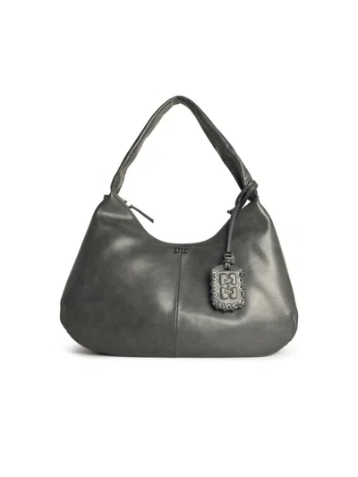 Ganni Womens Steal Grey Bou Hobo Medium Leather-blend Shoulder Bag In Gray