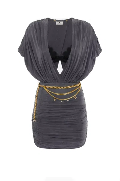 Elisabetta Franchi Cupro Jersey Dress With Bralette In Blue