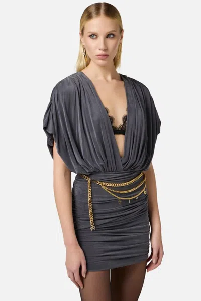 Elisabetta Franchi Cupro Jersey Dress With Bralette In Blue