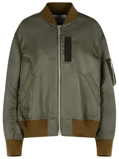 Sacai Bomber Jacket With Ribbed Cuffs And Pockets In Gray