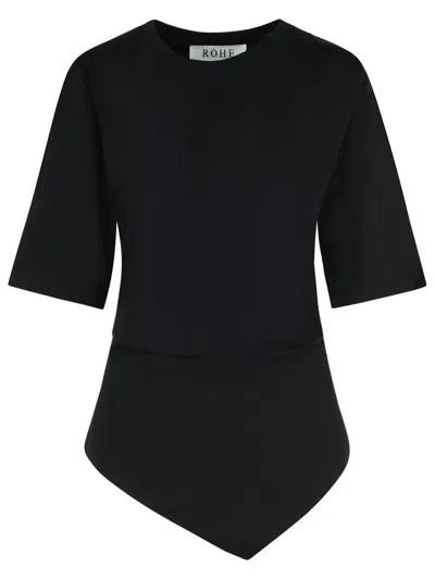 Rohe Asymmetrical Black Organic Cotton Woven T-shirt In Black