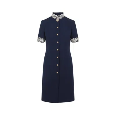 Valentino Structured Midi Dress With High Collar In Blue