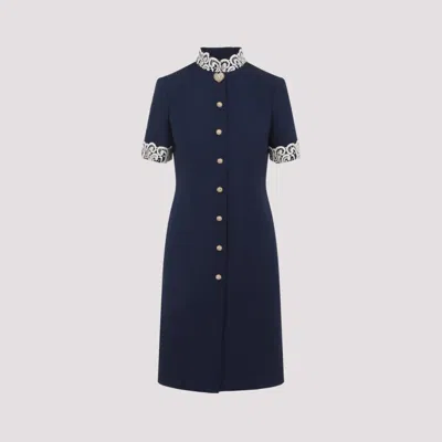 Valentino Structured Midi Dress With High Collar In Blue