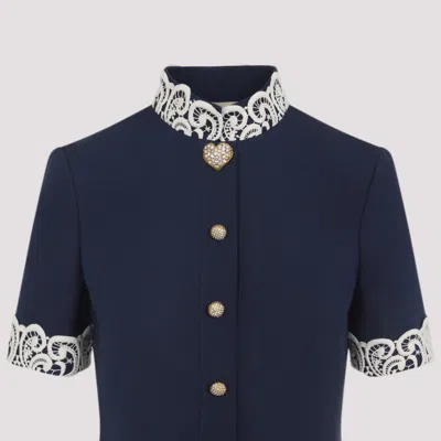 Valentino Structured Midi Dress With High Collar In Blue