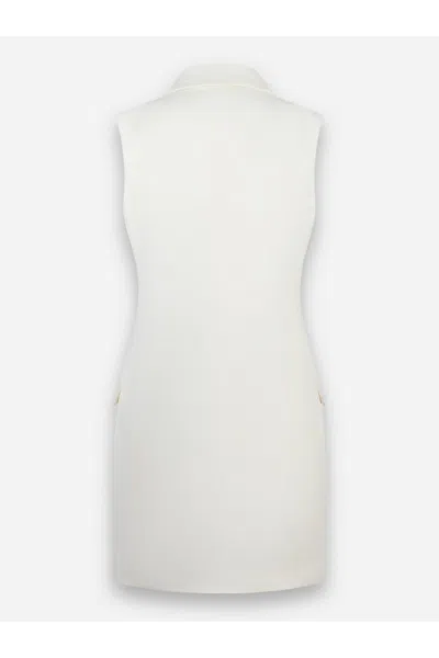 Elisabetta Franchi Tailored Sleeveless Dress In Sky-hued Linen-viscose Blend In White