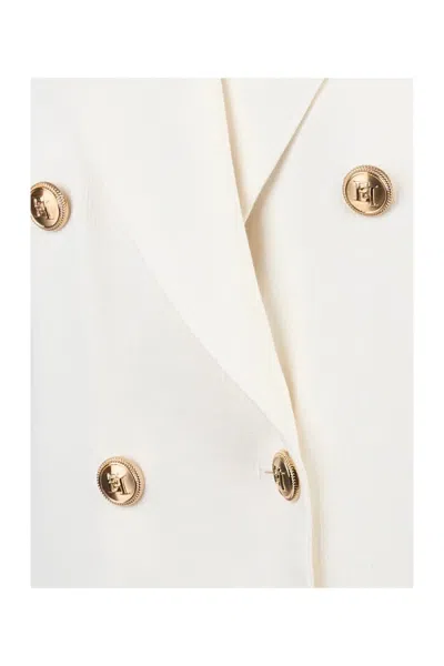 Elisabetta Franchi Tailored Sleeveless Dress In Sky-hued Linen-viscose Blend In White