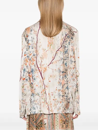 Pierre-louis Mascia Double-breasted Floral Print Jacket In White