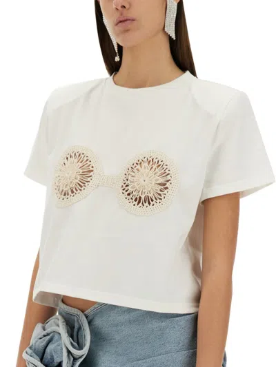 Magda Butrym Cropped Cotton T-shirt With Unique Front Embroidery