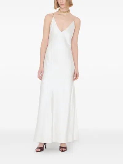 Danamè Ivory Stretch Satin Long Dress In White