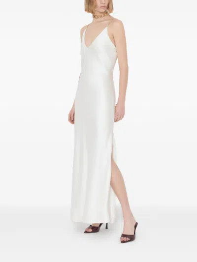Danamè Ivory Stretch Satin Long Dress In White