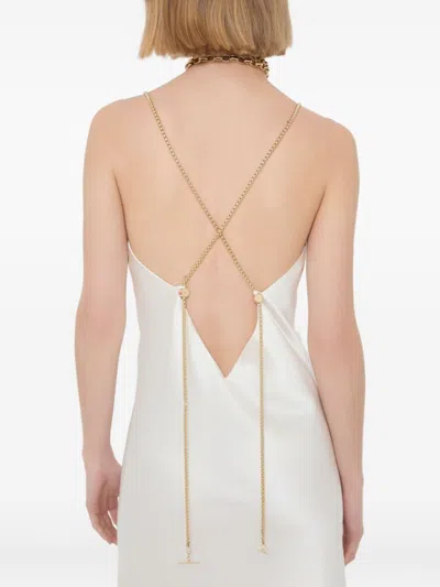 Danamè Ivory Stretch Satin Long Dress In White