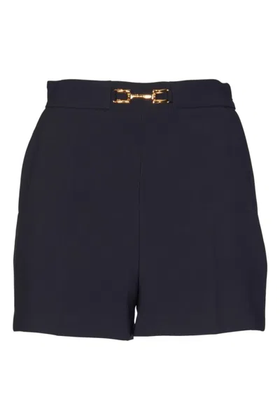 Elisabetta Franchi High-waist Tailored Shorts With Gold Buckle In Blue