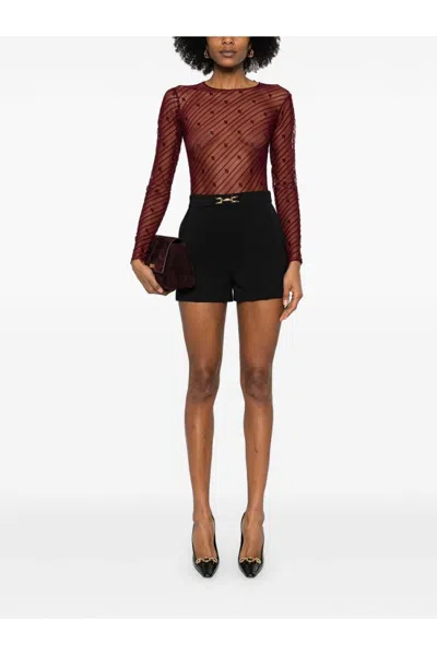 Elisabetta Franchi High-waist Tailored Shorts With Gold Buckle In Blue