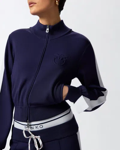 Pinko Cropped Black Sweater With High Collar In Blue