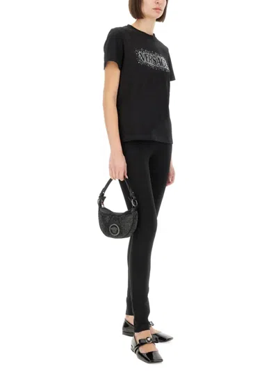 Versace Logo Print Slim Fit Ankle Length Leggings In Black