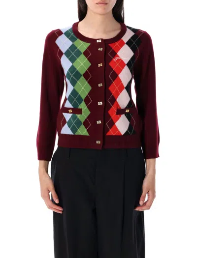 Ganni Womens Tawny Port Rhombus-print Round-neck Wool And Cashmere Cardigan Xl