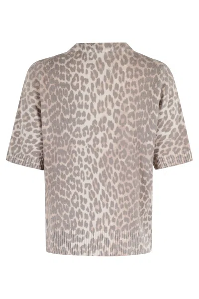 Ganni Leopard Print Wool Mix T-shirt