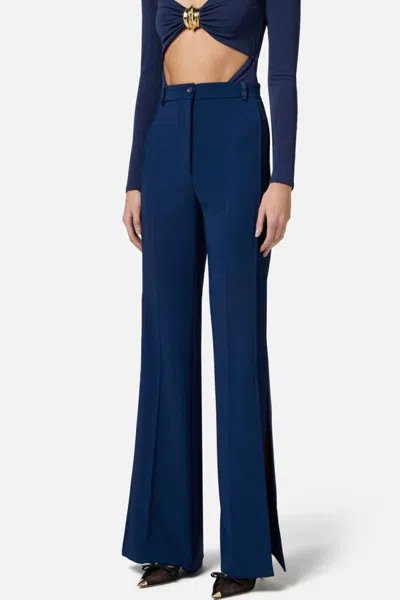 Elisabetta Franchi Flared Blue Trousers With High Waist In Blue